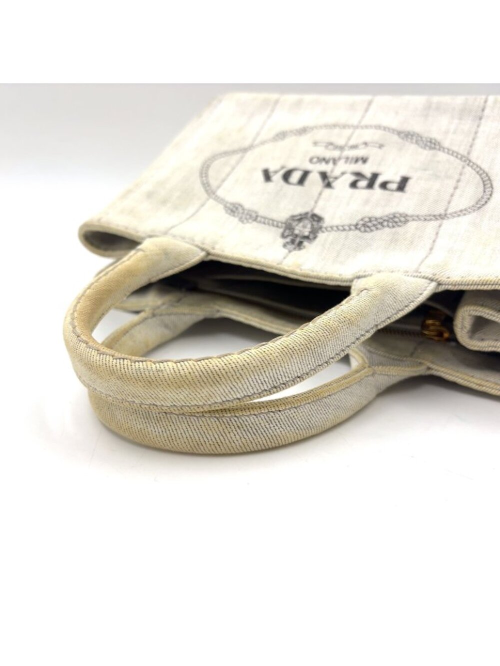 Prada Canapa Denim Gray Tote Gold - Picture 9 of 15